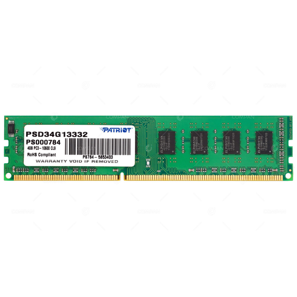 PSD34G13332  PATRIOT DDR3 SDRAM 4GB PC3-10600 1333MHZ UDIMM CL9