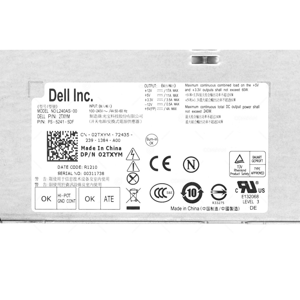2TXYM  DELL 240W POWER SUPPLY FOR DELL OPTIPLEX 790