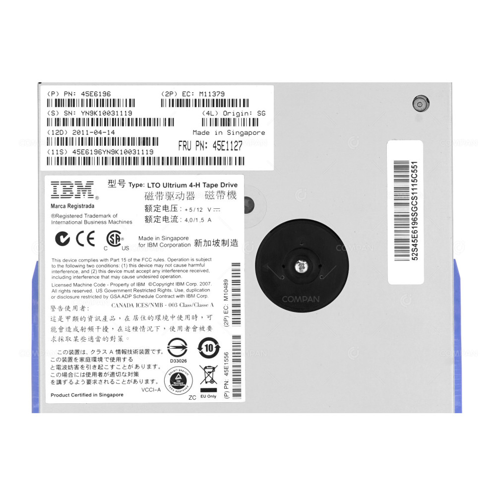 45E1127 IBM LTO ULTRIUM 4H  800GB 1.6TB LTO4 HALF HIGH SAS TAPE DRIVE 45E6196, 45E1556