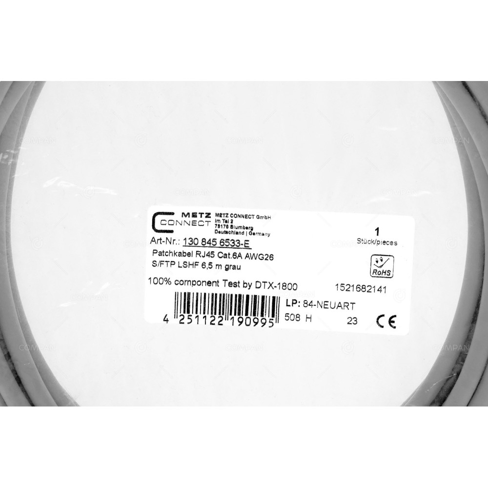 4251122190995  PATCHCORD RJ-45 CAT.6A AWG26 6.5M GREY