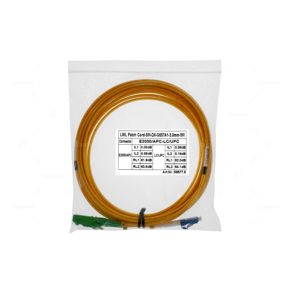 59577.5  FIBER OPTIC PATCH CORD E2000/APC-LC/UPC  SM DX 9/125 3.0MM 5M YELLOW