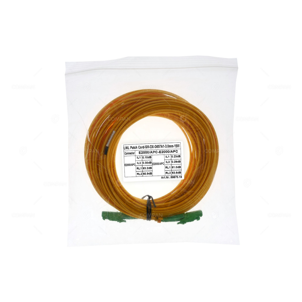 59573.15  FIBER OPTIC PATCH CORD E2000/APC- E2000/APC SM DX 9/125 3.0MM 15M YELLOW