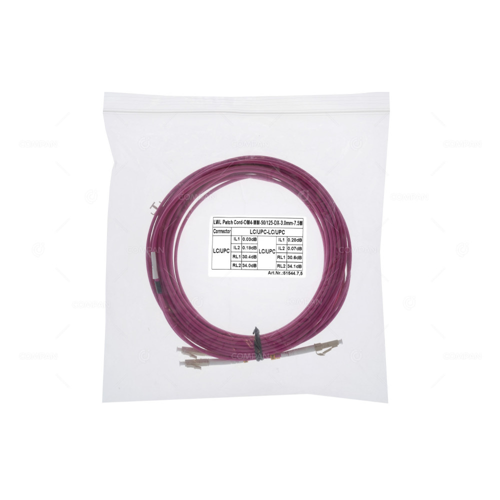51544.7.5  FIBER OPTIC PATCH CORD MM OM4 50/125 LC/UPC-LC/UPC 3.00MM 7.5M