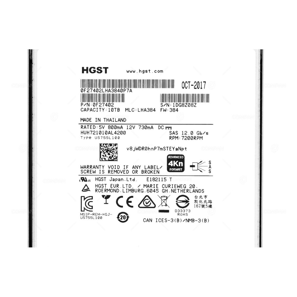 HUH721010AL4200-NIMBLE  HP HDD 10TB 7.2K SAS 12G 3.5" LFF FOR HP NIMBLE STORAGE HF40