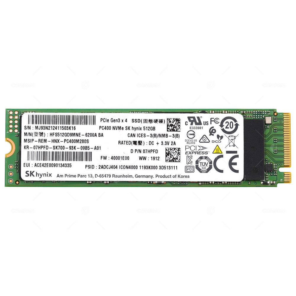 7HPFD  DELL NVME SSD 512GB PCIE 3.0 X4 M.2 2280