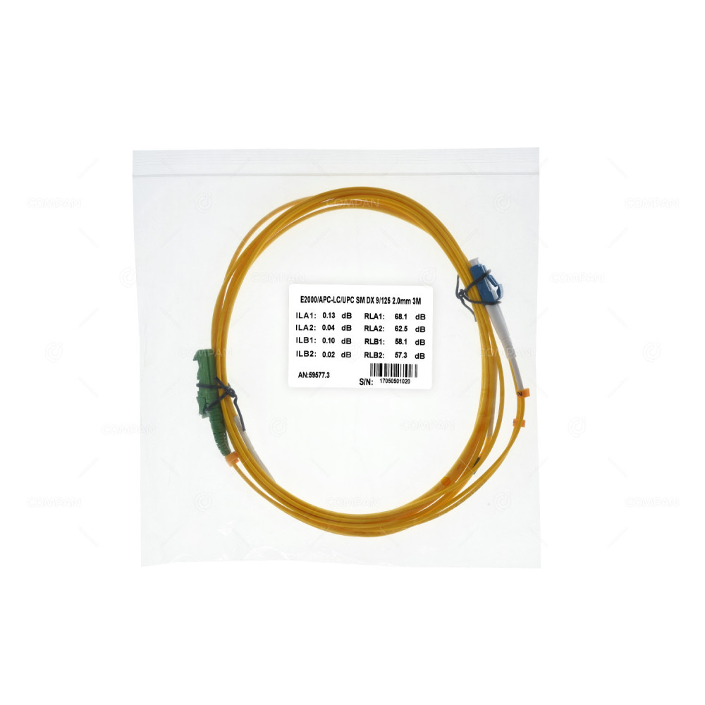 59577.3  FIBER OPTIC PATCH CORD E2000/APC-LC/UPC SM DX 9/125 2.00MM 3M YELLOW