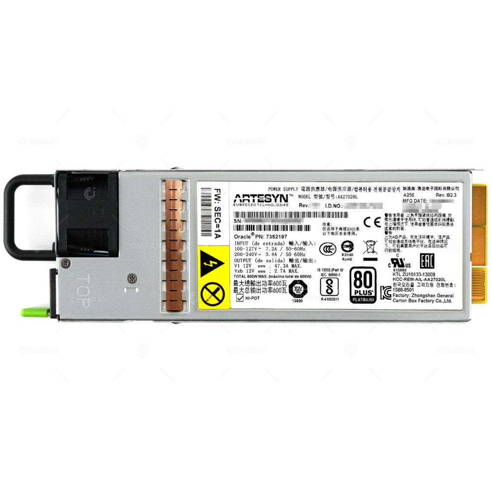 7352197 SUN ORACLE 600W POWER SUPPLY 80PLUS PLATINUM FOR ORACLE SUN X4-2