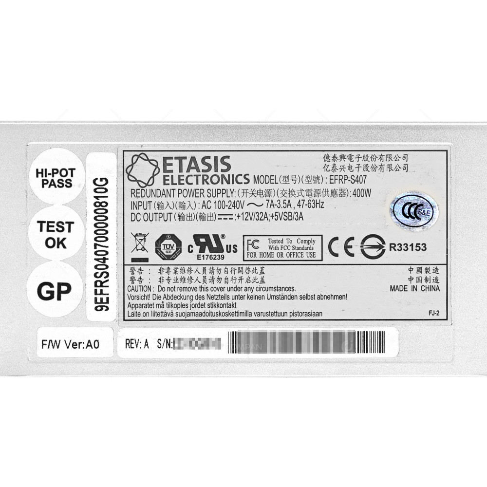 EFRP-S407  ETASIS 400W POWER SUPPLY FOR FORTINET FORTIGATE 800C