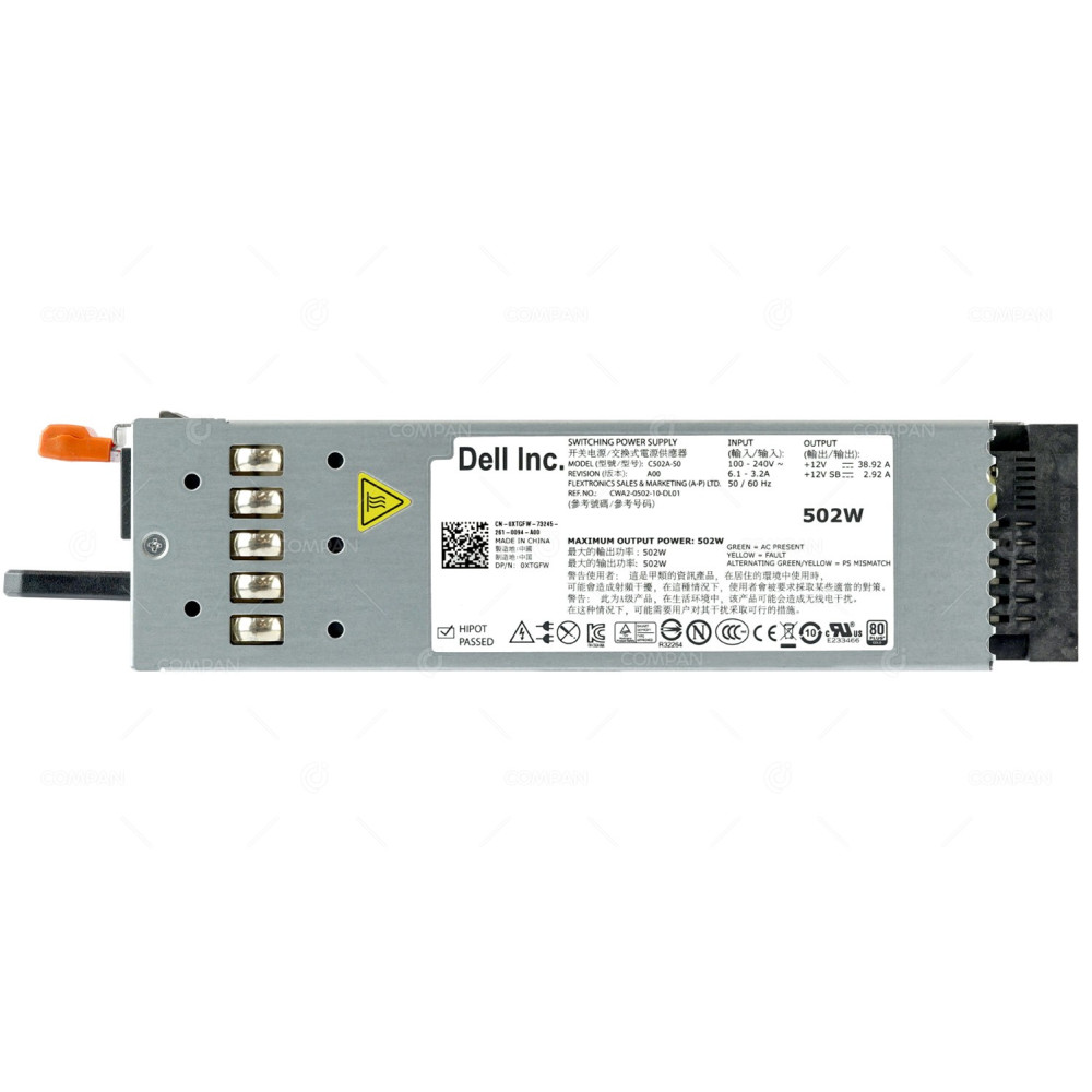XTGFW DELL 502W POWER SUPPLY 80 PLUS FOR DELL POWEREDGE R610