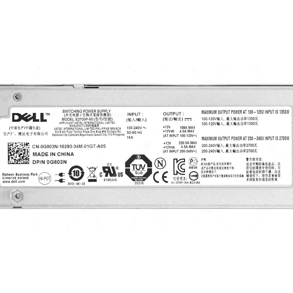 G803N DELL 2700W POWER SUPPLY FOR DELL POWEREDGE M1000E