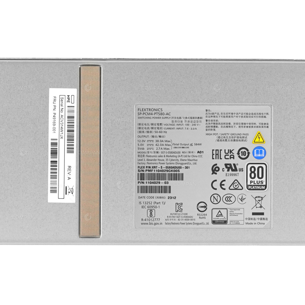 P49169-001 HP 584W POWER SUPPLY 80+ PLATINUM FOR MSA 2060 R0Q73A, R0Q39A, R0Q39B