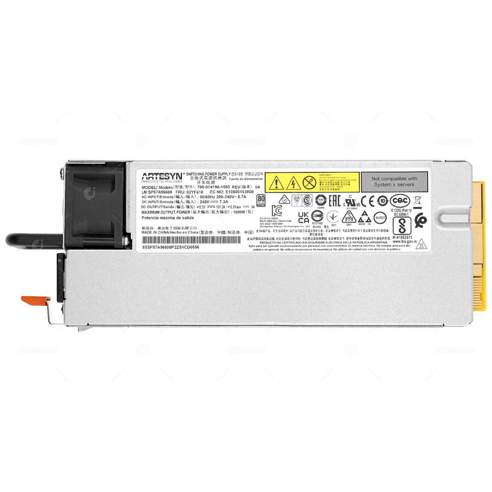 02YF618  LENOVO 1600W 80 PLUS PLATINUM HOT SWAP SWITCHING POWER SUPPLY FOR SR650 SR850 SR860 SR950