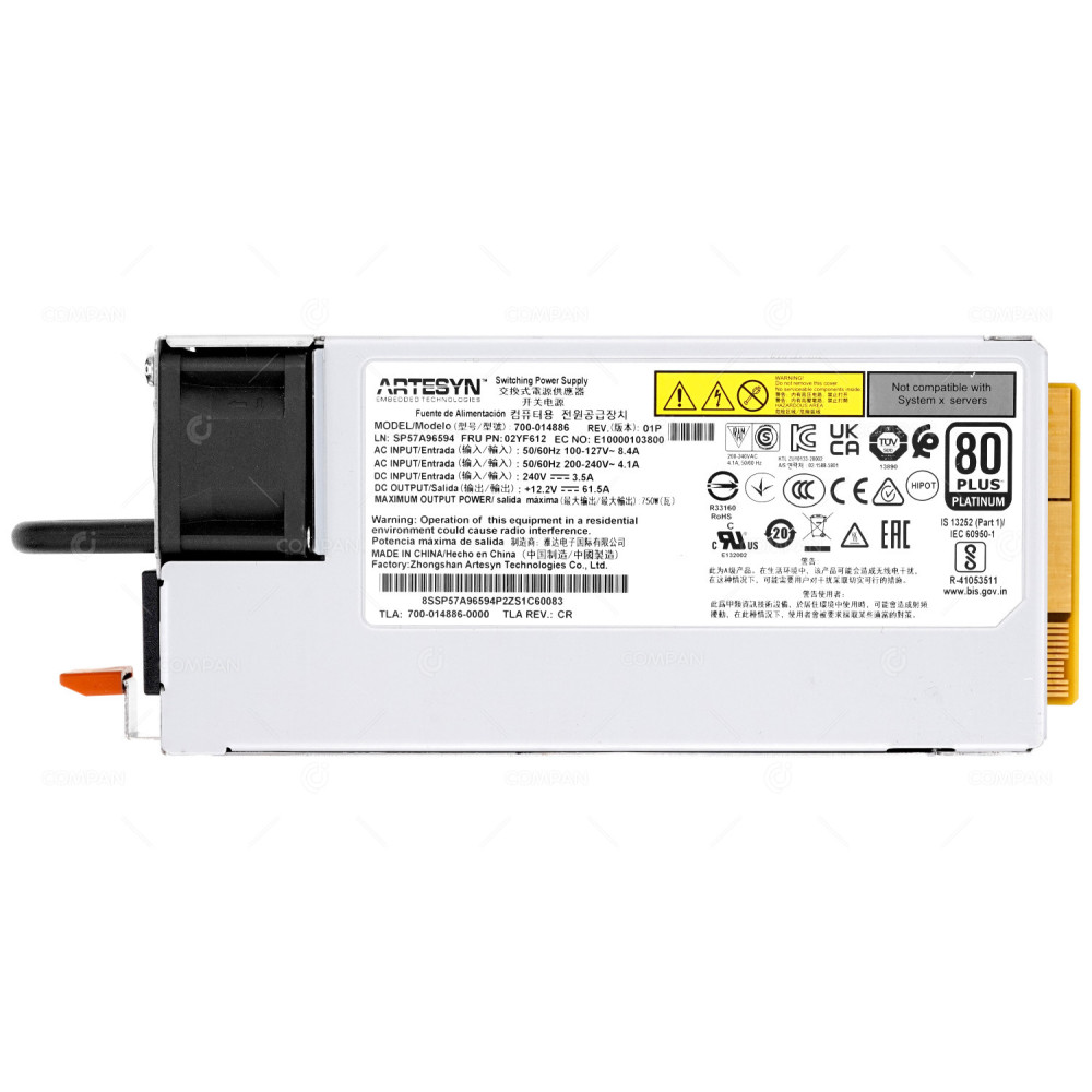 02YF612  LENOVO 750W 80 PLUS PLATINUM SWITCHING POWER SUPPLY FOR SR645 SR650 V2 SR665 SR860